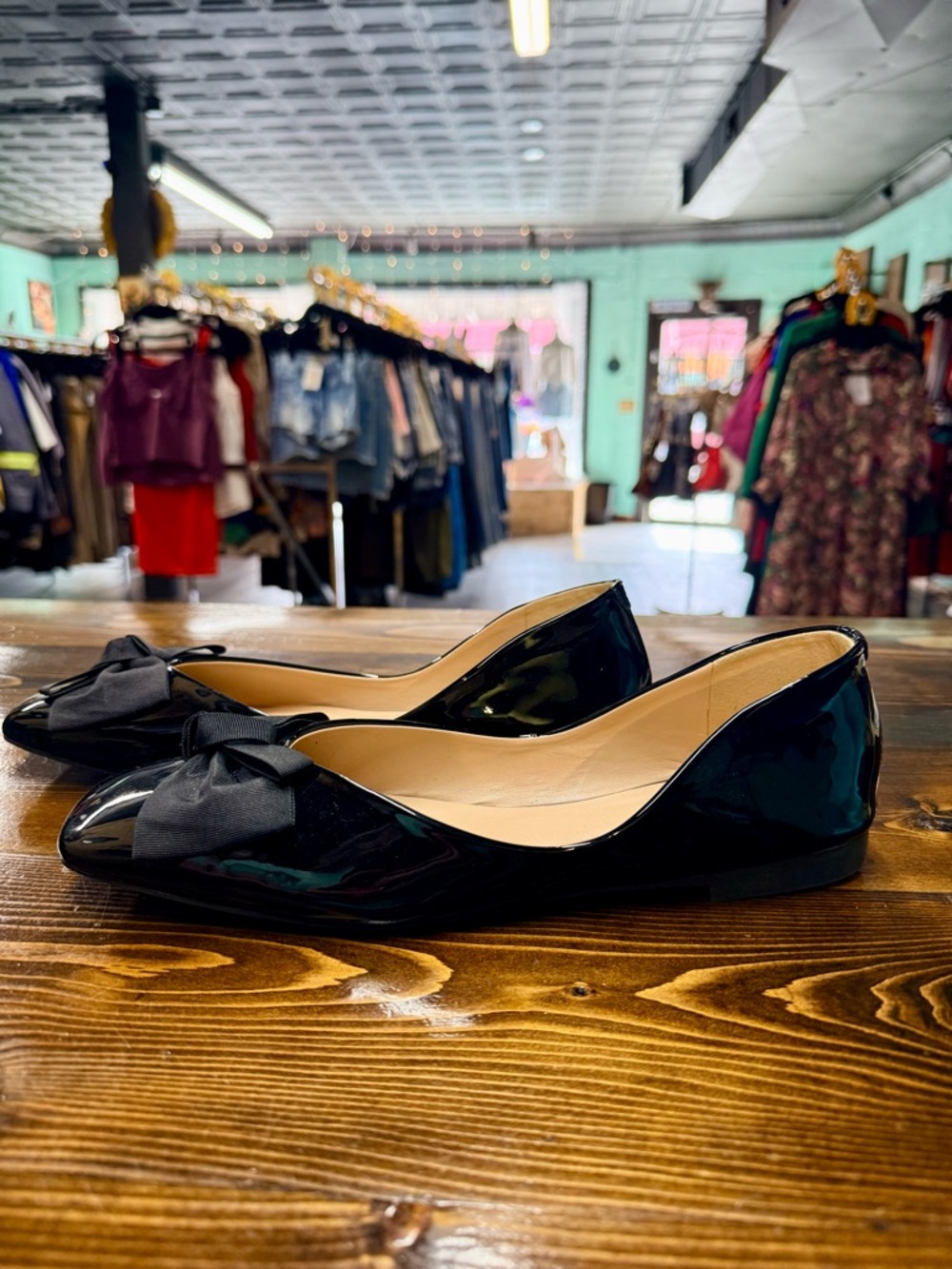 Patent Black Bow Ballet Flats - Women's Elegant Slip-Ons